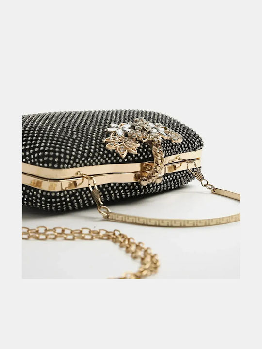 Evening Bag Gold Buckle Strass Black Size One Size Black