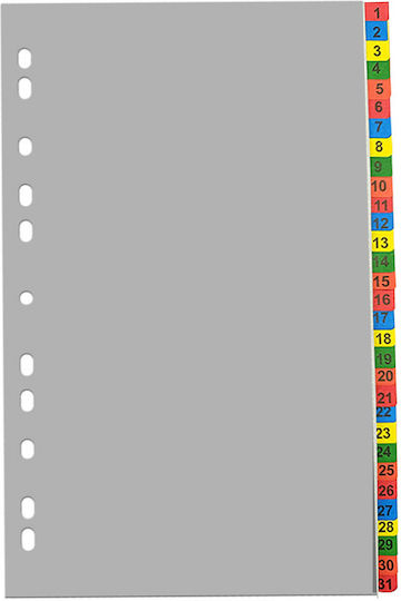 Optima Prod Din Plastic Plastic Color Index A4+ Extra Wide 120 Microns Numeric 1-31 Optima