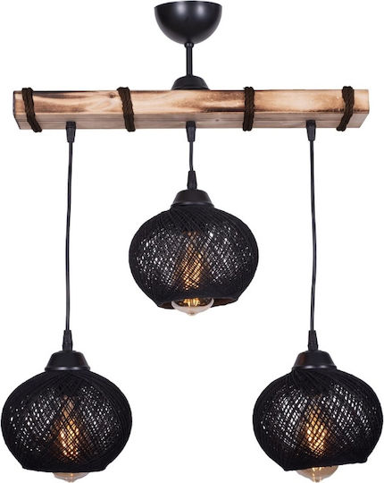 Megapap Sirmione Pendant Light Black with Rope for Socket E27 49x17x75cm