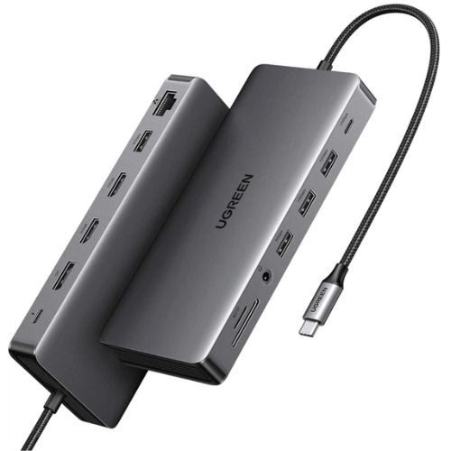 Ugreen CM681 USB-C Docking Station με HDMI/DisplayPort 4K PD Ethernet και σύνδεση 3 Οθονών Ασημί