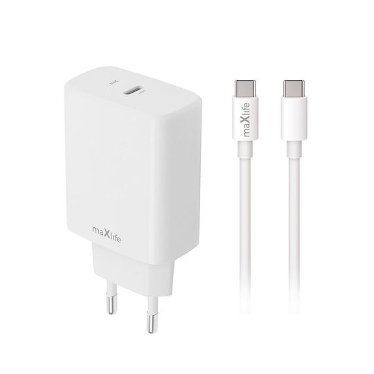 Maxlife Зарядно Устройство с USB-C Порт и Кабел USB-C - USB-C 30W Power Delivery / Quick Charge 3.0 Бял (MXTC-10-30C)