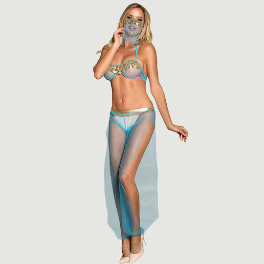 Plus Size India Style Sexy Bralette Lingerie Set Golden Paillette Blue