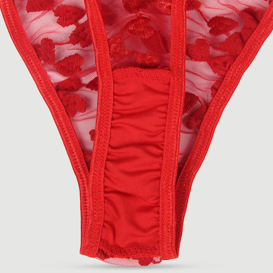 Underwire Bra Set with Transparent Mesh Flower Patterns Red