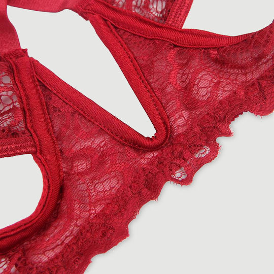 Plus Size Σετ Σουτιέν Δαντέλα & Βαθύ V Exquisite Lace Appeal Deep V Mini Temptation Bra Set Κόκκινο