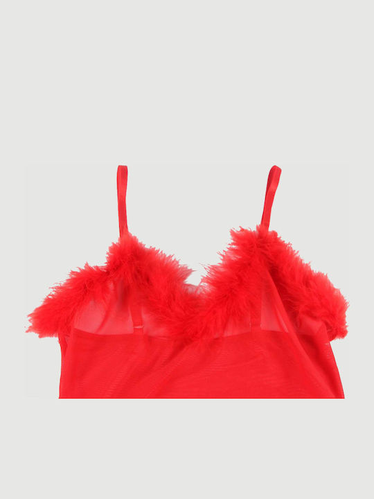 Plus Size Sexy Bodysuit with Transparency Red