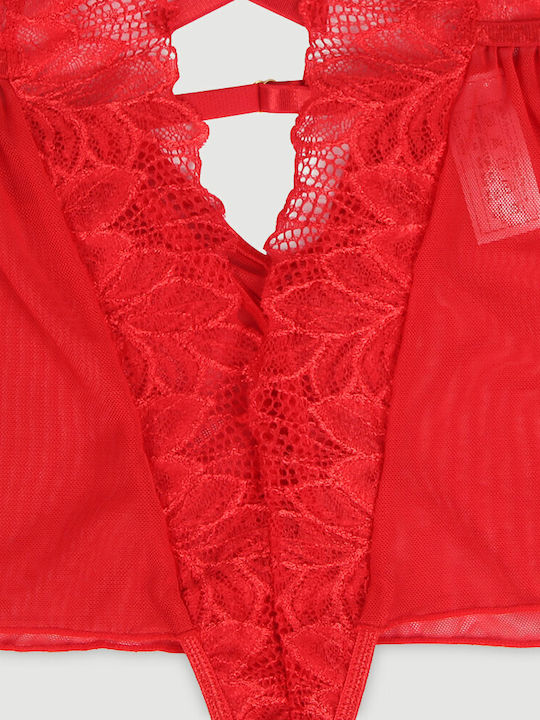 Plus Size Κορμάκι Φόρεμα Sexy Halter Backless Floral Patterns Teddy Lingerie Κόκκινο