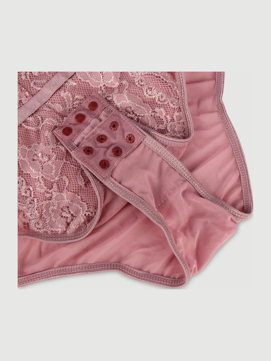 Plus Size Bodysuit Without Underwire Lace & Open Crotch Pink Lace Open Crotch Teddy Pink