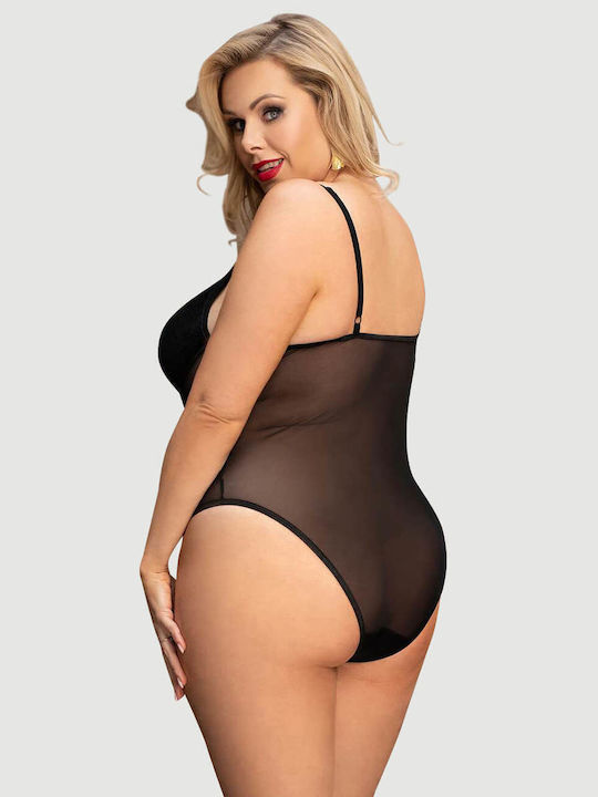 Plus Size Σέξι Κορμάκι Ανοιχτό Καβάλο & Δαντέλα Crotchless High Quality Lace Splicing Sexy Teddy Underwire Μαύρο