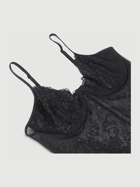 Plus Size Σέξι Κορμάκι Ανοιχτό Καβάλο & Δαντέλα Crotchless High Quality Lace Splicing Sexy Teddy Underwire Μαύρο