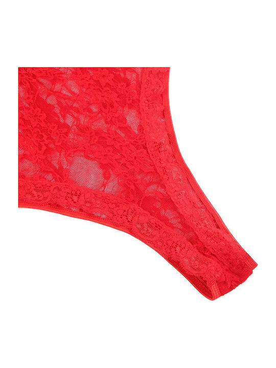 Plus Size Sexy Κορμάκι Κάλτσες Halter V Neckline Lace Teddy Stockings Κόκκινο