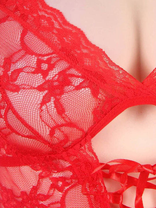 Секси Боди С Дантела И Белезници Teddy Lace Handcuff Червено