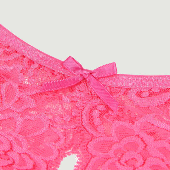 Große Größen Dantelige Slip Offener Schrittfrei & Schleife Spitze Panty Rosa