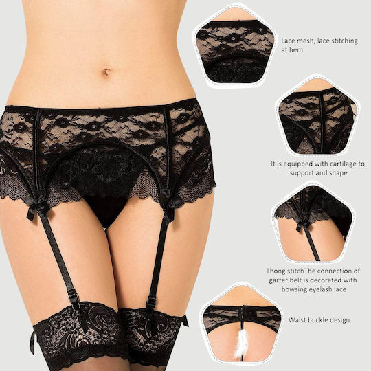 Plus Size Σέξι Δαντελωτό Σλιπ Ζαρτιέρες Lace Garter Panty Μαύρο