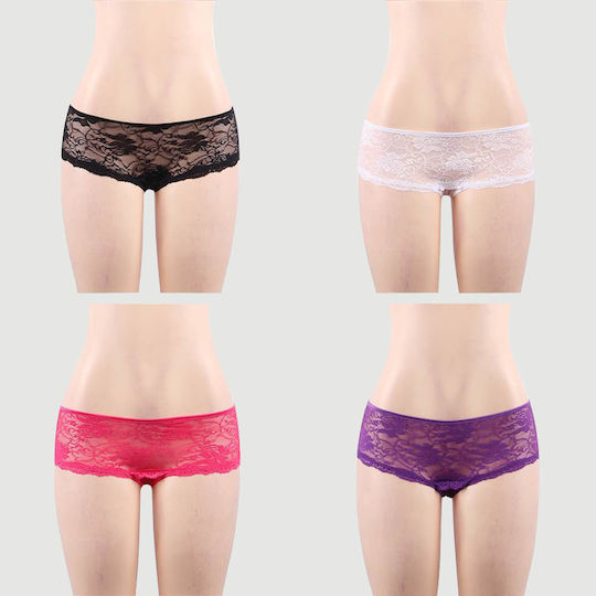 Slip Open Crotch Floral Lace Set 4 Pieces Open Crotch Floral Lace Panty 4 In 1