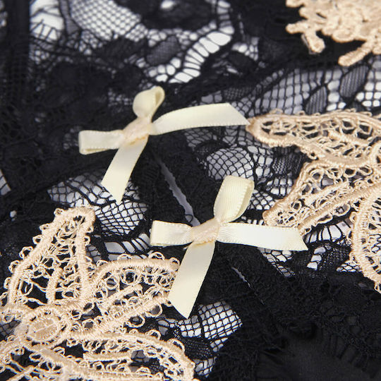 Plus Size Babydoll Crossing Straps And Details On The Back Sexy Floral Decoration Crossing Straps Back Babydoll Black