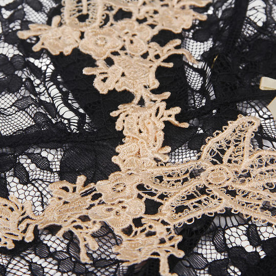 Plus Size Babydoll Crossing Straps And Details On The Back Sexy Floral Decoration Crossing Straps Back Babydoll Black