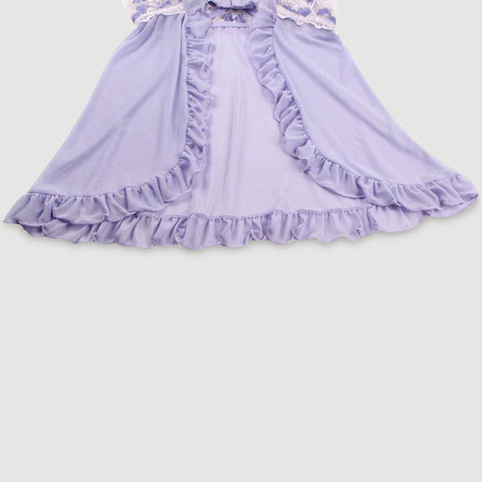 Transparent Babydoll Back Slit Embroidery Transparent Mesh Babydoll Purple