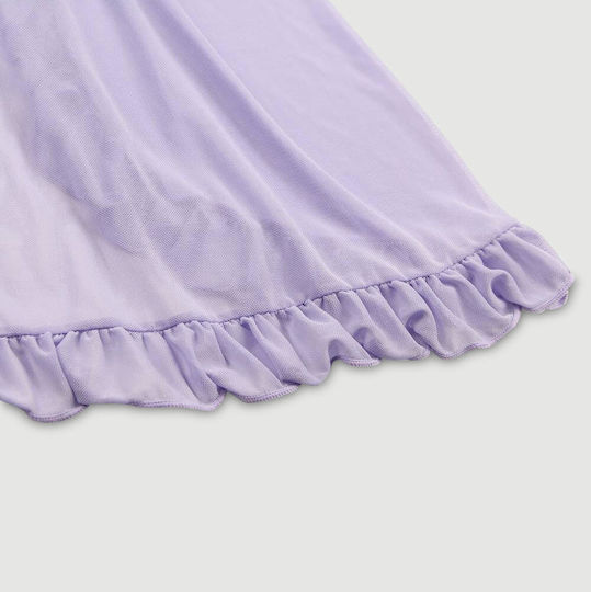 Transparent Babydoll Back Slit Embroidery Transparent Mesh Babydoll Purple