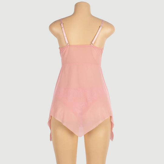 Plus Size Babydoll Διακόσμηση Λουλουδιών Orange Flower Decoration Loose Comfortable Open Front Babydoll Ροζ