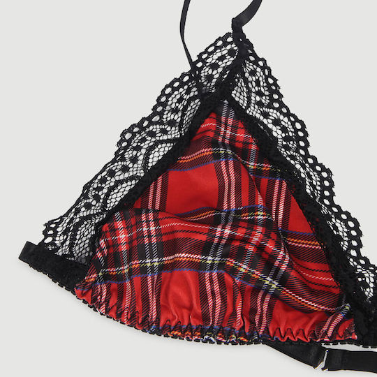 Plus Size Sexy Plaid Bra Set Collegiate Style Costume Cosplay Red