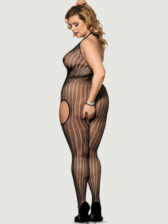 Голям Размер Цели Калсони Mystery Pattern Мрежест Bodystocking Черен