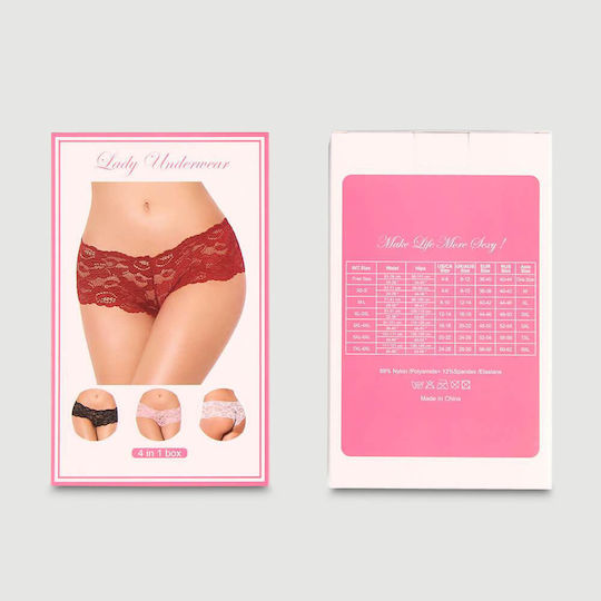 Set of 4 Sexy Floral Lace Panties 4 in 1 Box Multicolour