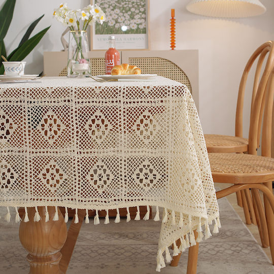 FRIPIA Τραπεζομάντηλο Βαμβακερό Πλεκτό Μπεζ 140x250εκ.
