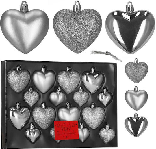 Sersimo Weihnachtsbaumschmuck Herzformen Kunststoff 4-7 Cm Silber