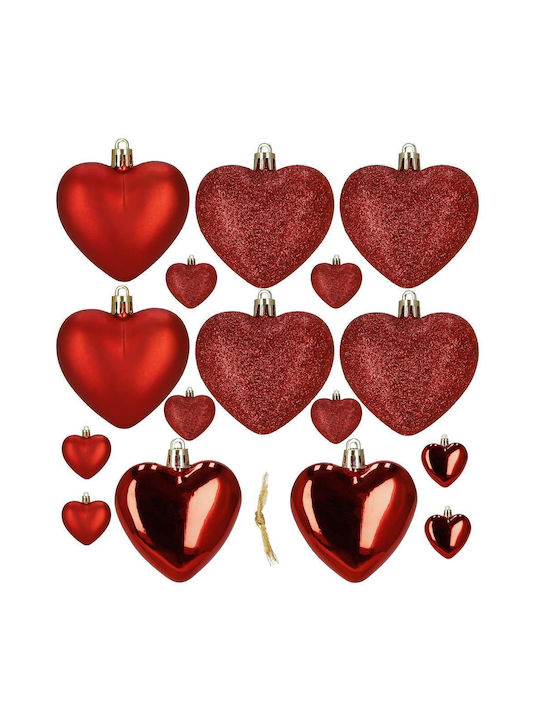 Set 16 Herzförmige Dekorative Kunststoffkugeln 4-7 Cm Rote