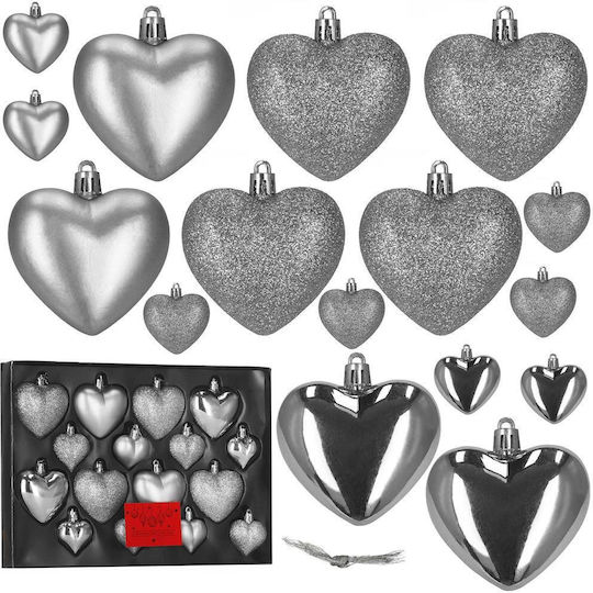 Sersimo Weihnachtsbaumschmuck Herzformen Kunststoff 4-7 Cm Silber
