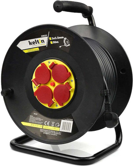 Keltin Extension Cord Reel Closed Type 4 Sockets with 50m Cable 3 x 2.5mm² Cross Section and Grounding