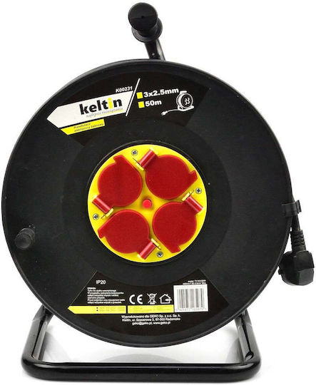 Keltin Extension Cord Reel Closed Type 4 Sockets with 50m Cable 3 x 2.5mm² Cross Section and Grounding