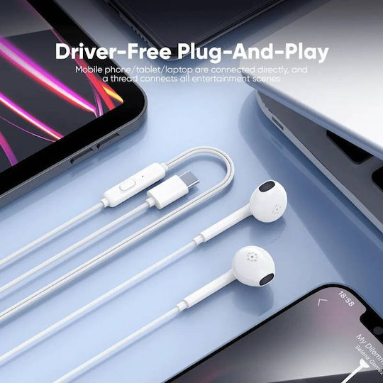 Vidvie In-ear Handsfree Ακουστικά με Βύσμα USB-C Λευκό