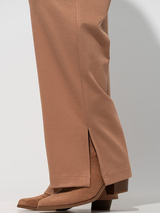Pantaloni Dama Din Țesătură Cu Fit Relaxed Maro