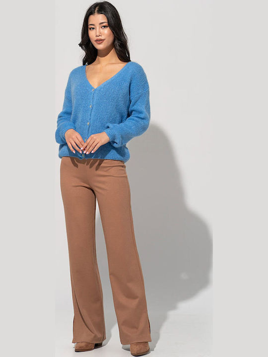 Pantaloni Dama Din Țesătură Cu Fit Relaxed Maro