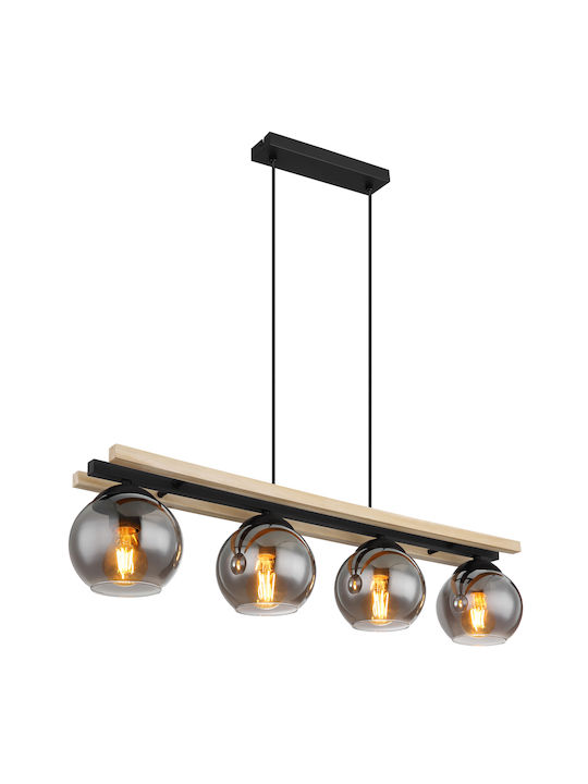 Globo Lighting Κρεμαστό Φωτιστικό Μαύρο Ράγα για 4 Λαμπτήρες E27 85x15x120εκ.