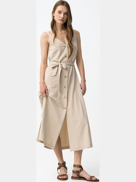 Sommer Midi Hemdkleid Ärmellos Beiges