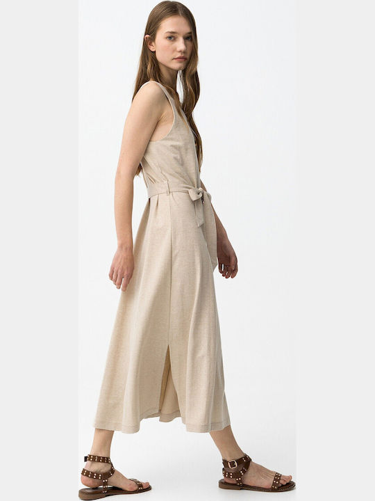 Sommer Midi Hemdkleid Ärmellos Beiges