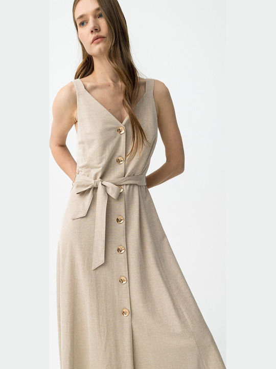 Sommer Midi Hemdkleid Ärmellos Beiges