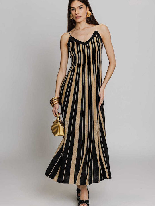Καλοκαιρινό Maxi Βραδινό Φόρεμα Black-tan Gold
