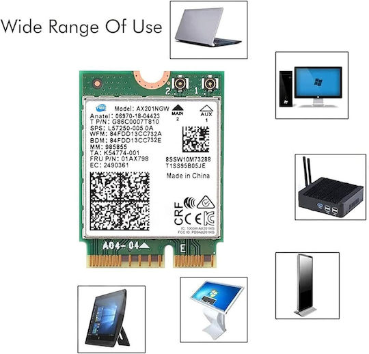Wireless Network Card Wi-fi 6 Intel Ax201ngw Wi-fi 6 Ax201 Wireless Card & Bluetooth Mini PCI-e M.2 2230 5w10v25775 01ax797 01ax798 L92724-005 L57250-005 L57248-005 802.11ax Dual Band 5ghz 2.4 Ghz 2400mbps Code 1-brd315