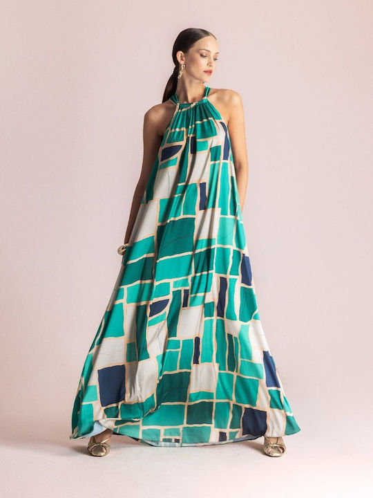 Summer Maxi Evening Satin Open Back Green Dress