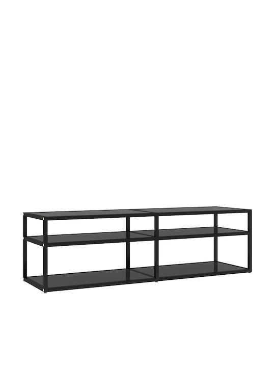 Stand TV Din Metal Și Sticlă Negru L140xA40xÎ40,5cm