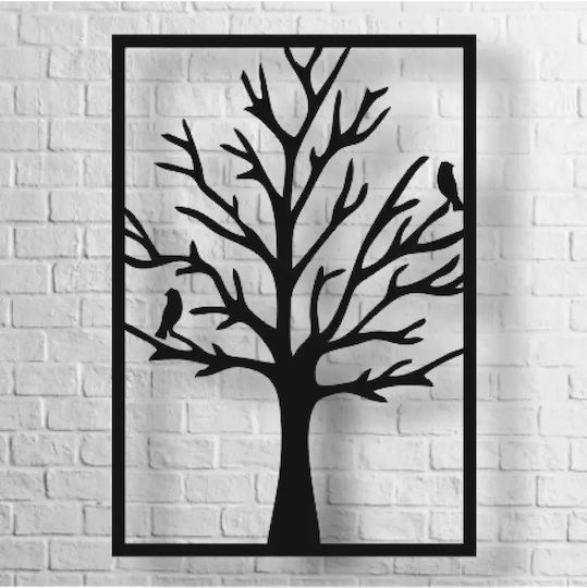 Stewehome Panou De Perete Din Lemn Cu Copac Și Păsări Negru Decorativ 3d 49 X 79