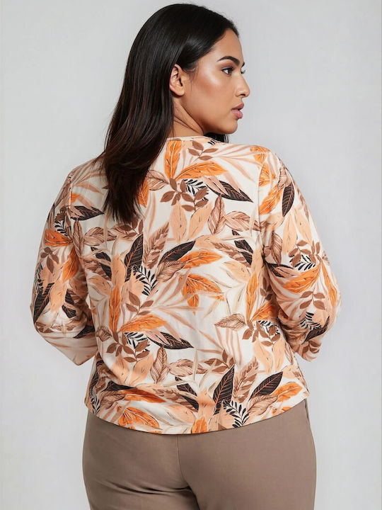 Women's Blouse with 3/4 Sleeve Floral Ecru