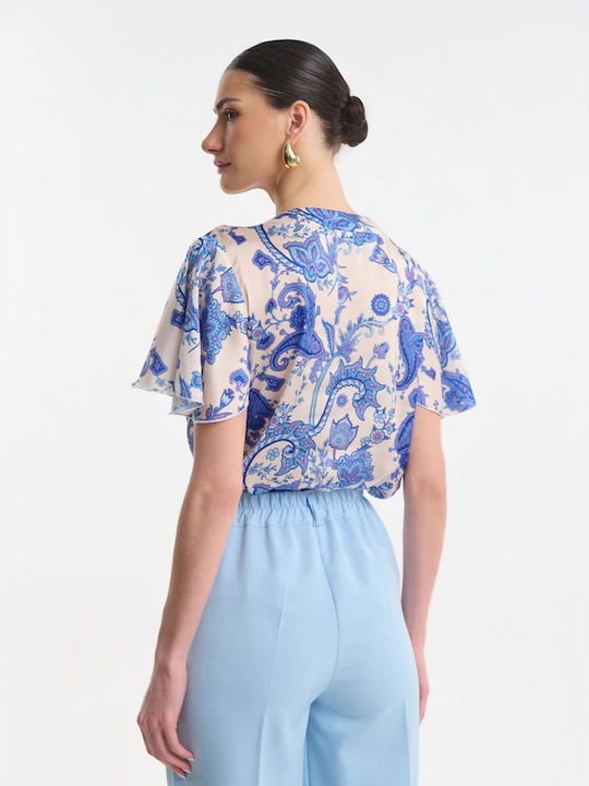 Women's Blouse Short Sleeve Blue