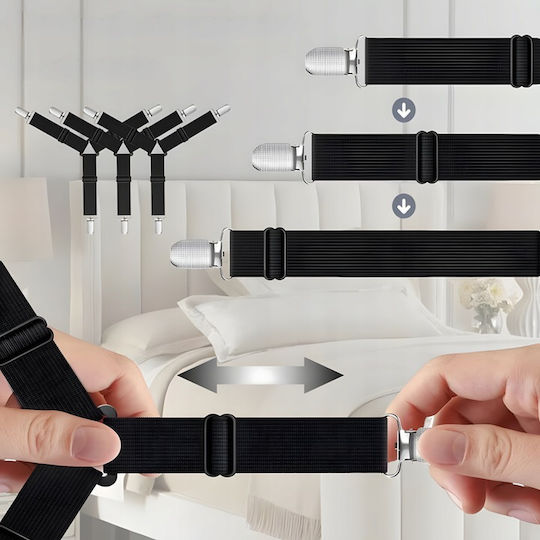 Set 4 Sheet Fastening Accessories Zola Adjustable Length Fixing Clips Universal Black