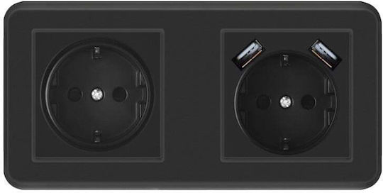 Doppelter Steckdose Wi-Fi mit 2 USB-Anschlüssen Schwarze