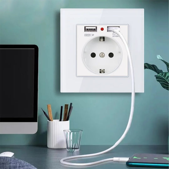 Μονή Πρίζα Ρεύματος με 2 Θύρες USB Χρυσή