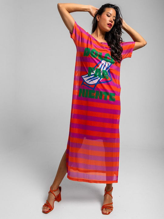 Summer Maxi T-Shirt Dress with Tearing Pink